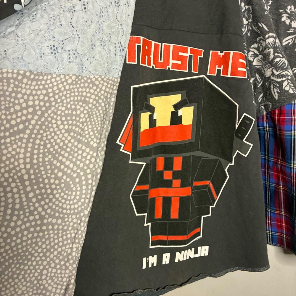 Upcycled Patchwork Skirt One of a Kind SpongeBob Minecraft Ninja Artwear Boho - Picture 7 of 9